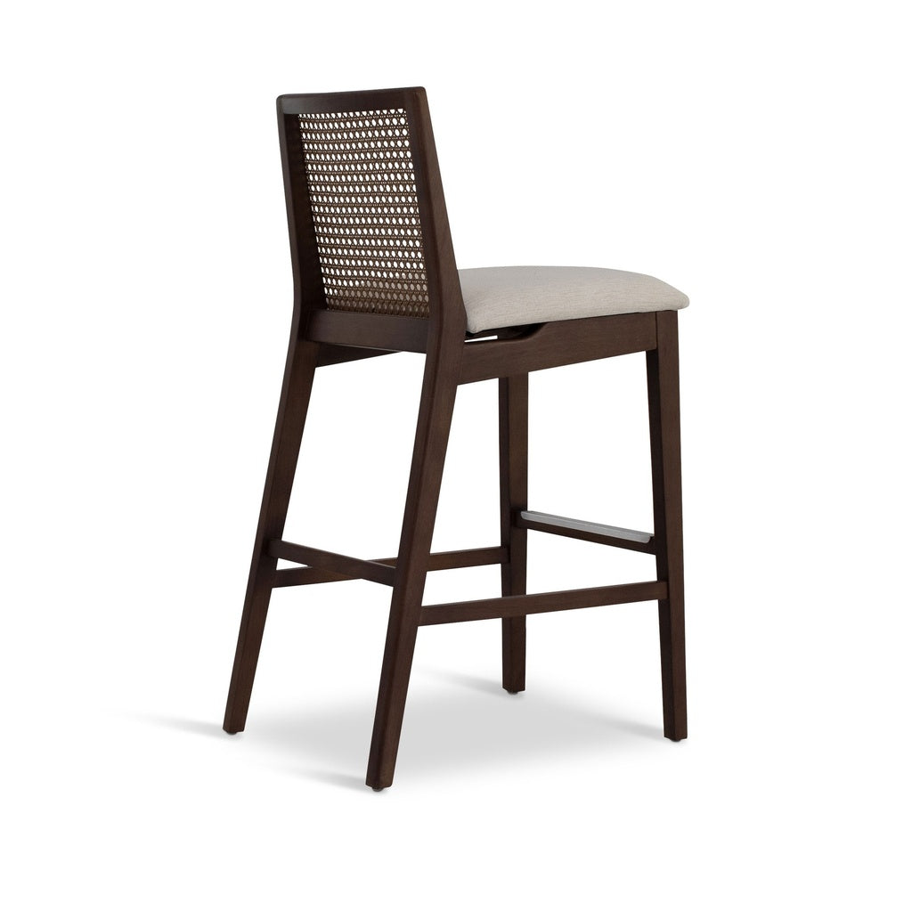 Modern Brazilian - Nardia - Cane Counter Stool - Medley Ivory Seat - Nogal Frame - Nogal Cane Webbing
