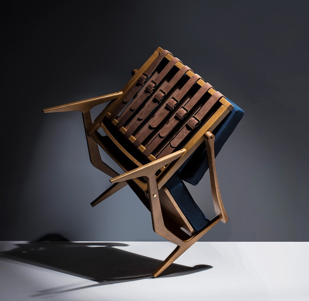 Modern Brazilian - Romeo - Accent Chair - Navy Blue Upholstery - Pecan Frame
