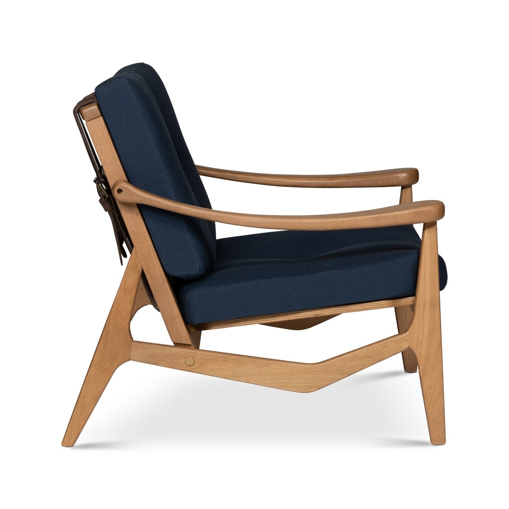Modern Brazilian - Romeo - Accent Chair - Navy Blue Upholstery - Pecan Frame