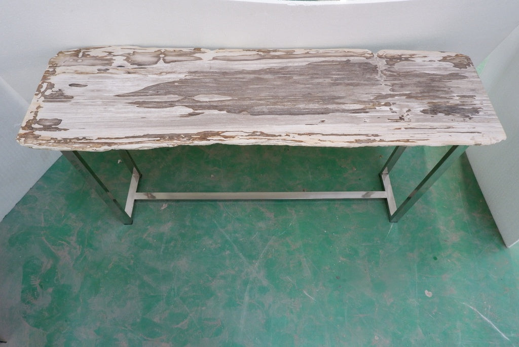 Relique - Raw Console - Polished Stainless Steel Frame - Natural Light Top