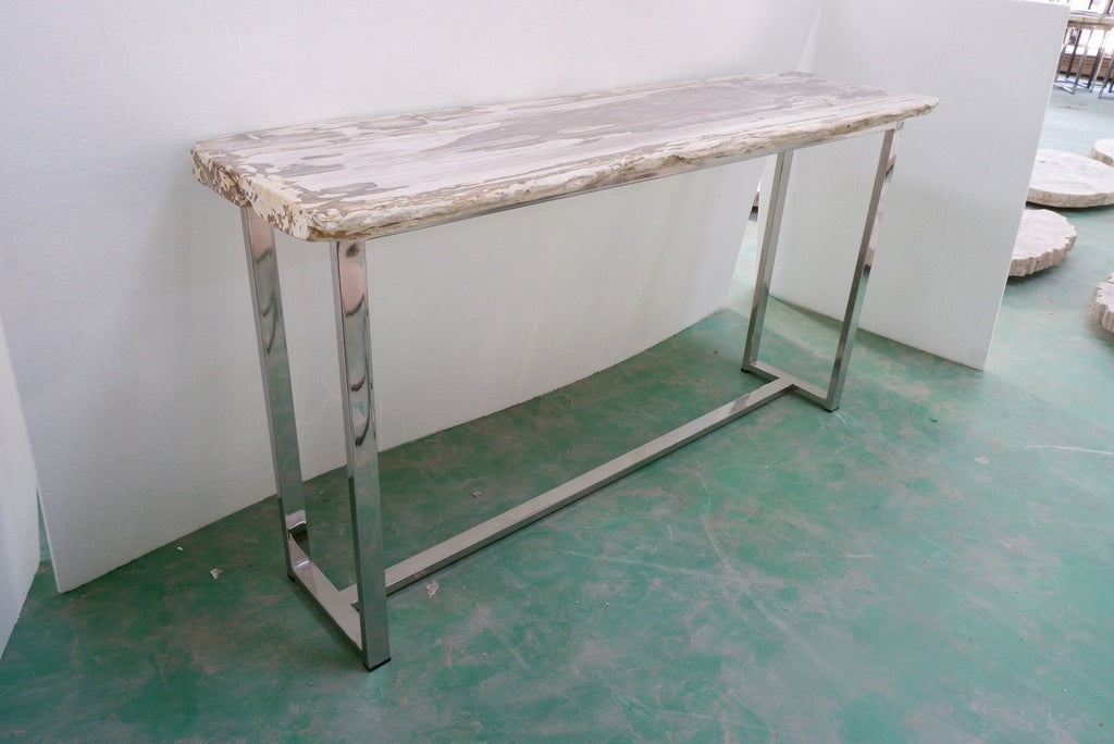 Relique - Raw Console - Polished Stainless Steel Frame - Natural Light Top