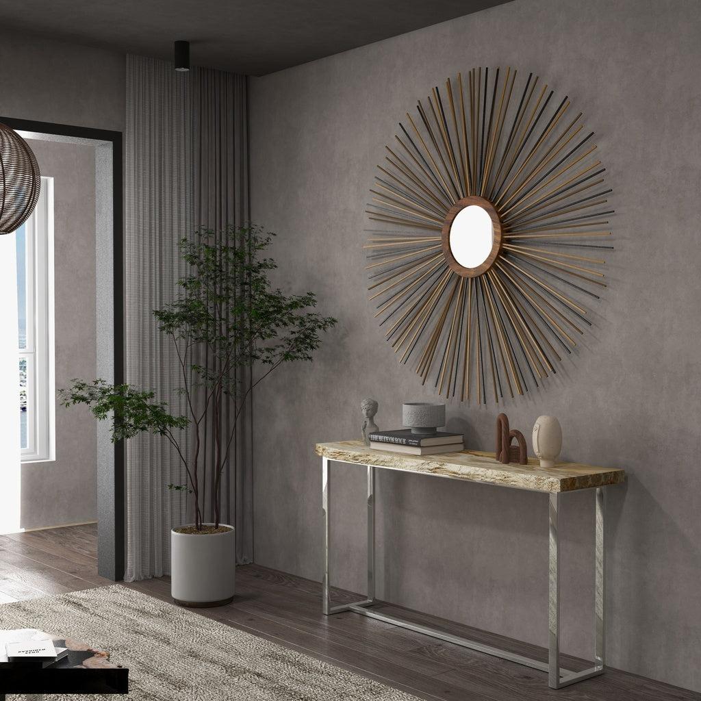 Relique - Raw Console - Polished Stainless Steel Frame - Natural Light Top