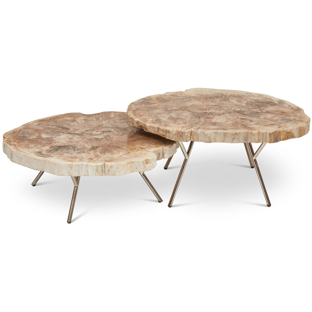 Relique - Lastra Coffee Table - Set of 2 - Polished Stainless Steel Legs - Natural Light Top