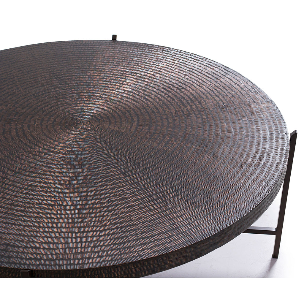 IE Series - Sanskrit Coffee Table - Antique Copper Top - Bronze Frame