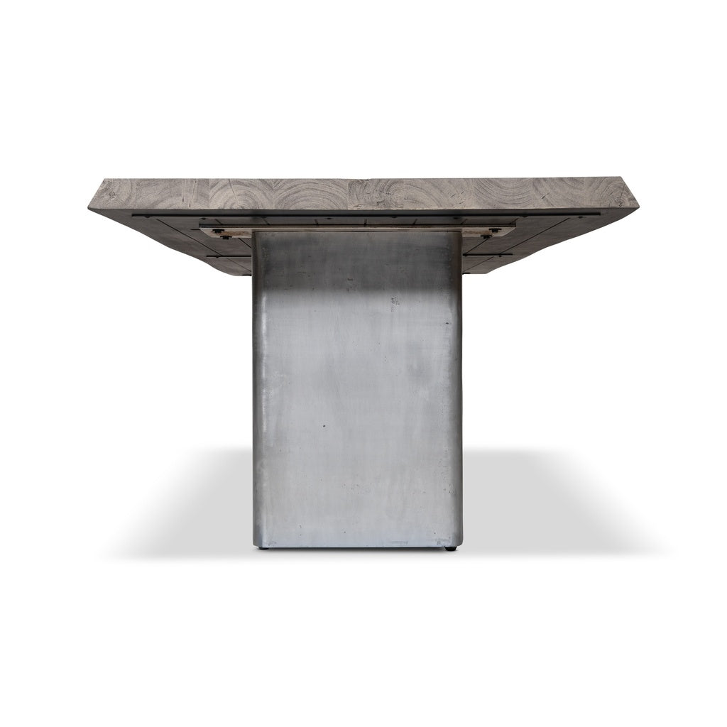 Brooks - Dining Table - Cast Slab Base - 40" x 116" - Sandblasted Grey Top - Antique Nickel Base