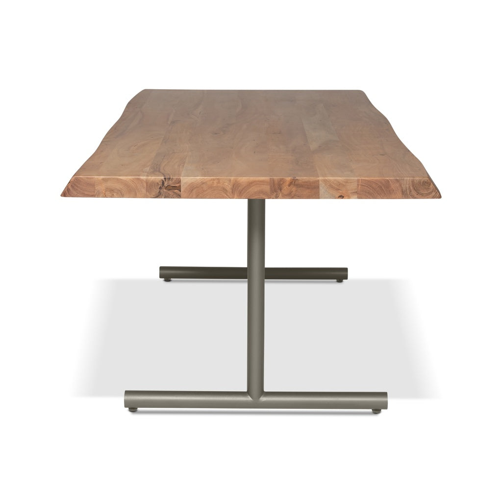 Brooks - Dining Table - T Base - 40" x 116" - Teak Top - Pewter Base