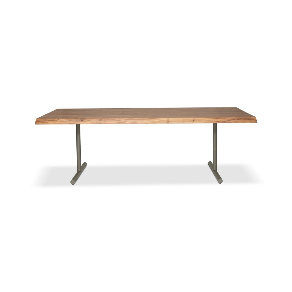 Brooks - Dining Table - T Base - 40" x 116" - Teak Top - Pewter Base