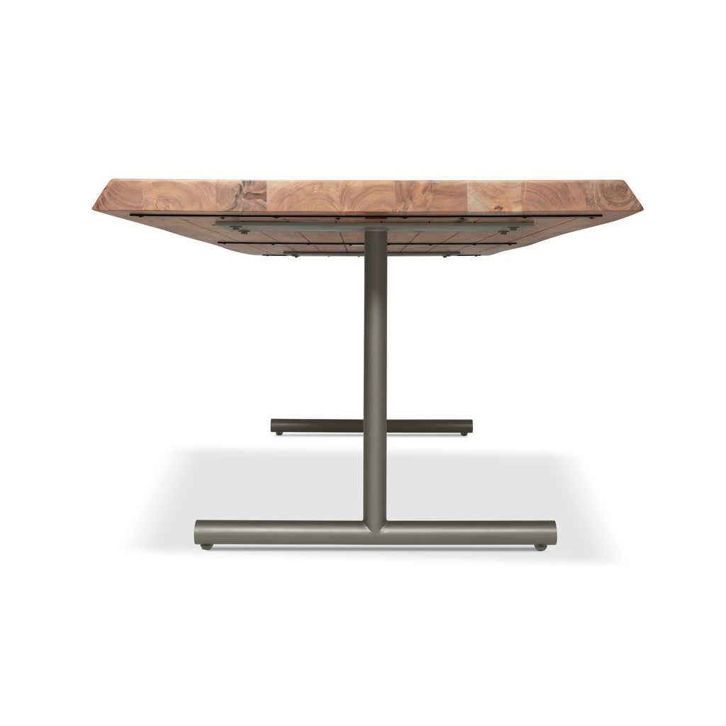Brooks - Dining Table - T Base - 40" x 116" - Teak Top - Pewter Base