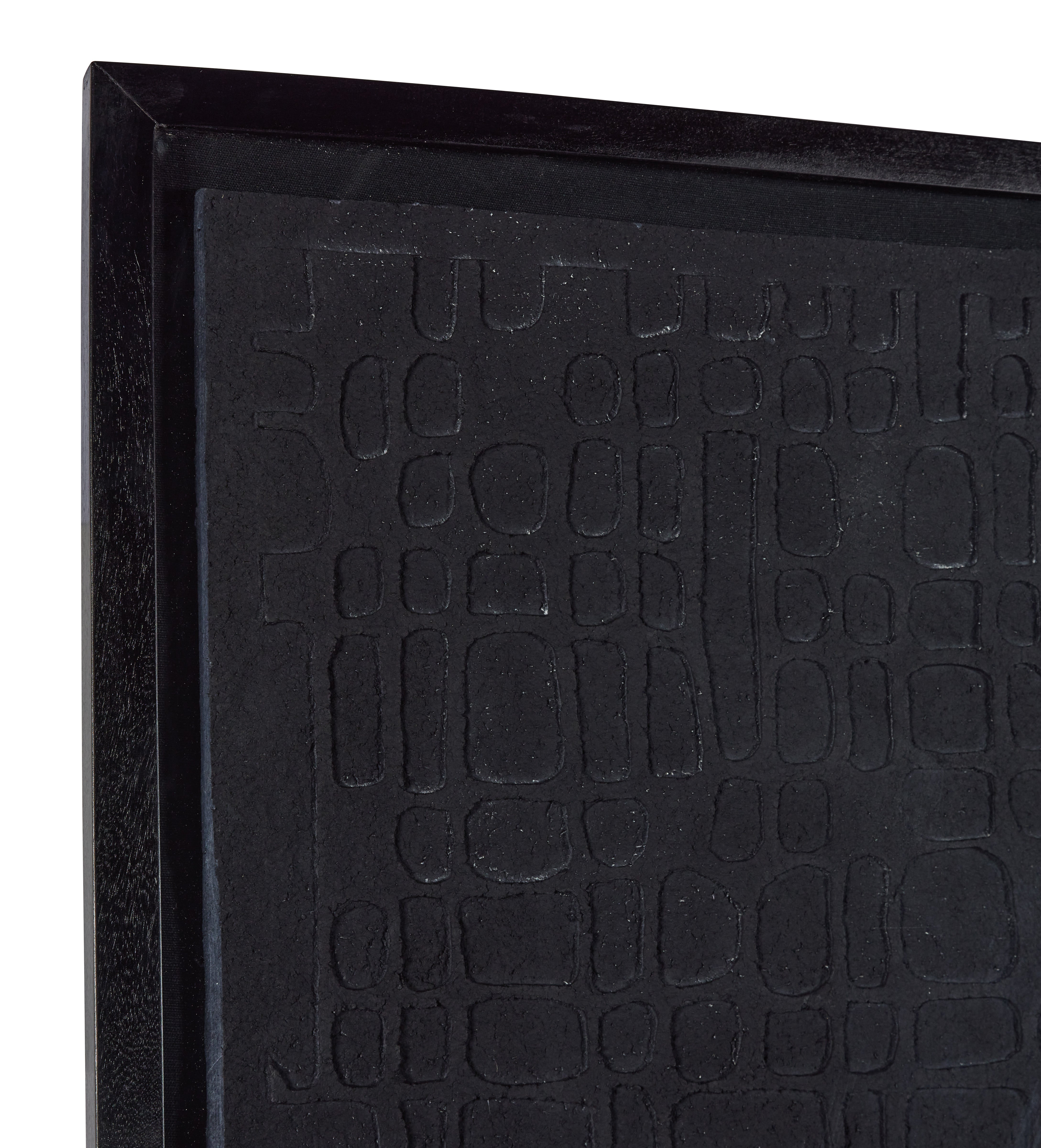 Grid Pattern Black Paper Mache Wall Art in Glass Wooden Frame