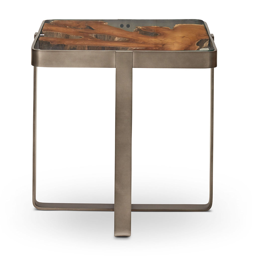 IE Series - Kullen End Table - Teak Top - Galvanized Gray Frame