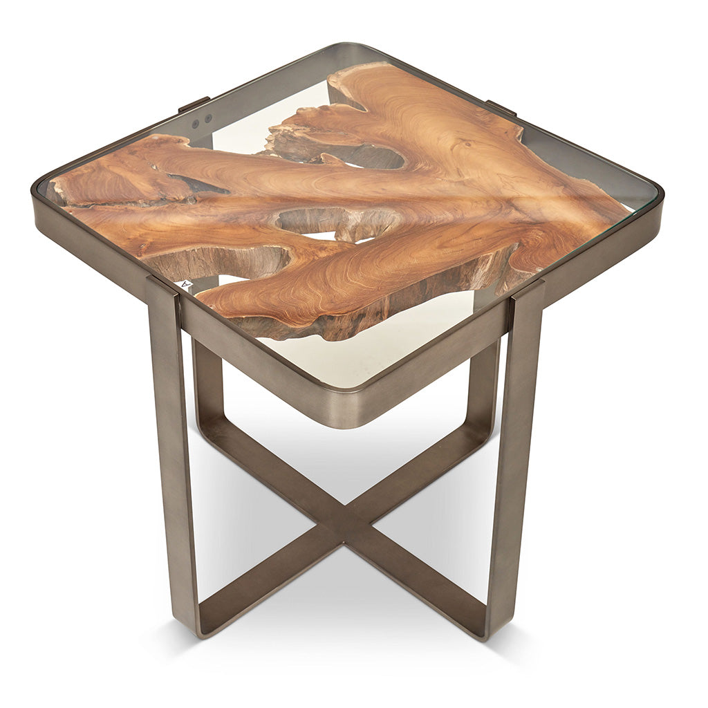 IE Series - Kullen End Table - Teak Top - Galvanized Gray Frame