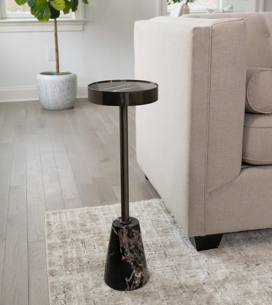Relique - Jael Drink Table - Brass  Frame - Natural Dark  Top