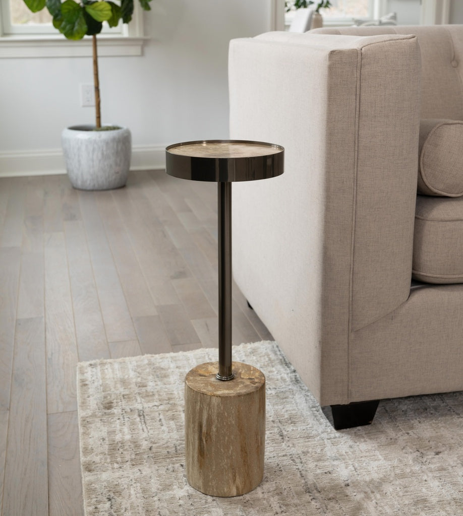 Relique - Tabitha Drink Table - Brass  Frame - Natural Light Top