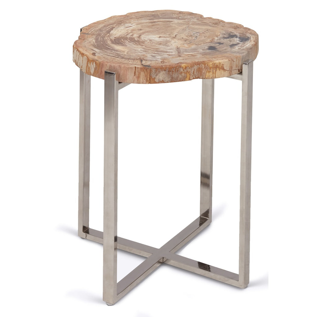 Relique - Milo End Table - Polished Stainless Steel Frame - Natural Light Top