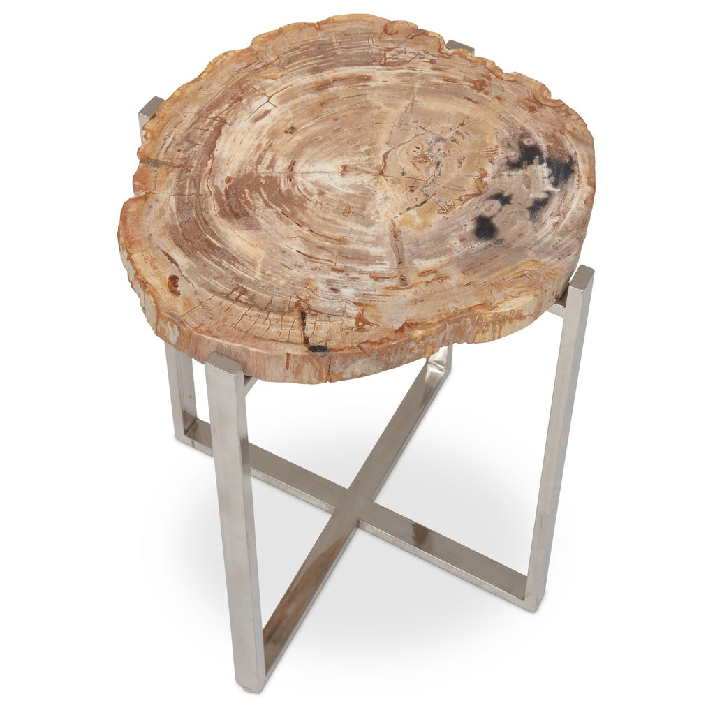 Relique - Milo End Table - Polished Stainless Steel Frame - Natural Light Top