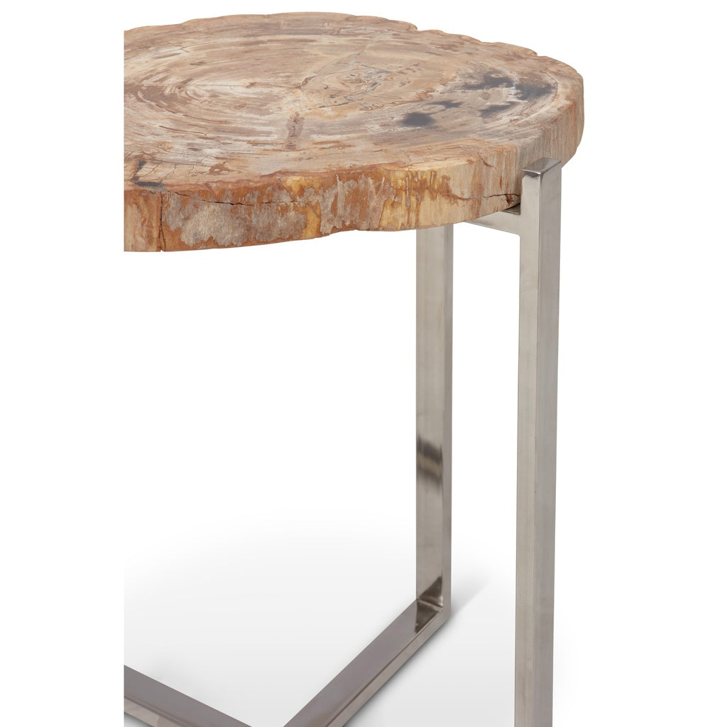 Relique - Milo End Table - Polished Stainless Steel Frame - Natural Light Top