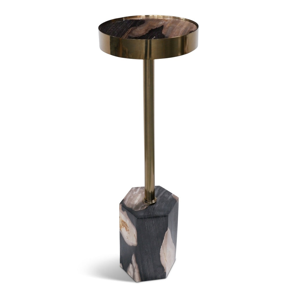 Relique - Dinah Drink Table - Brass  Frame - Natural Dark Top