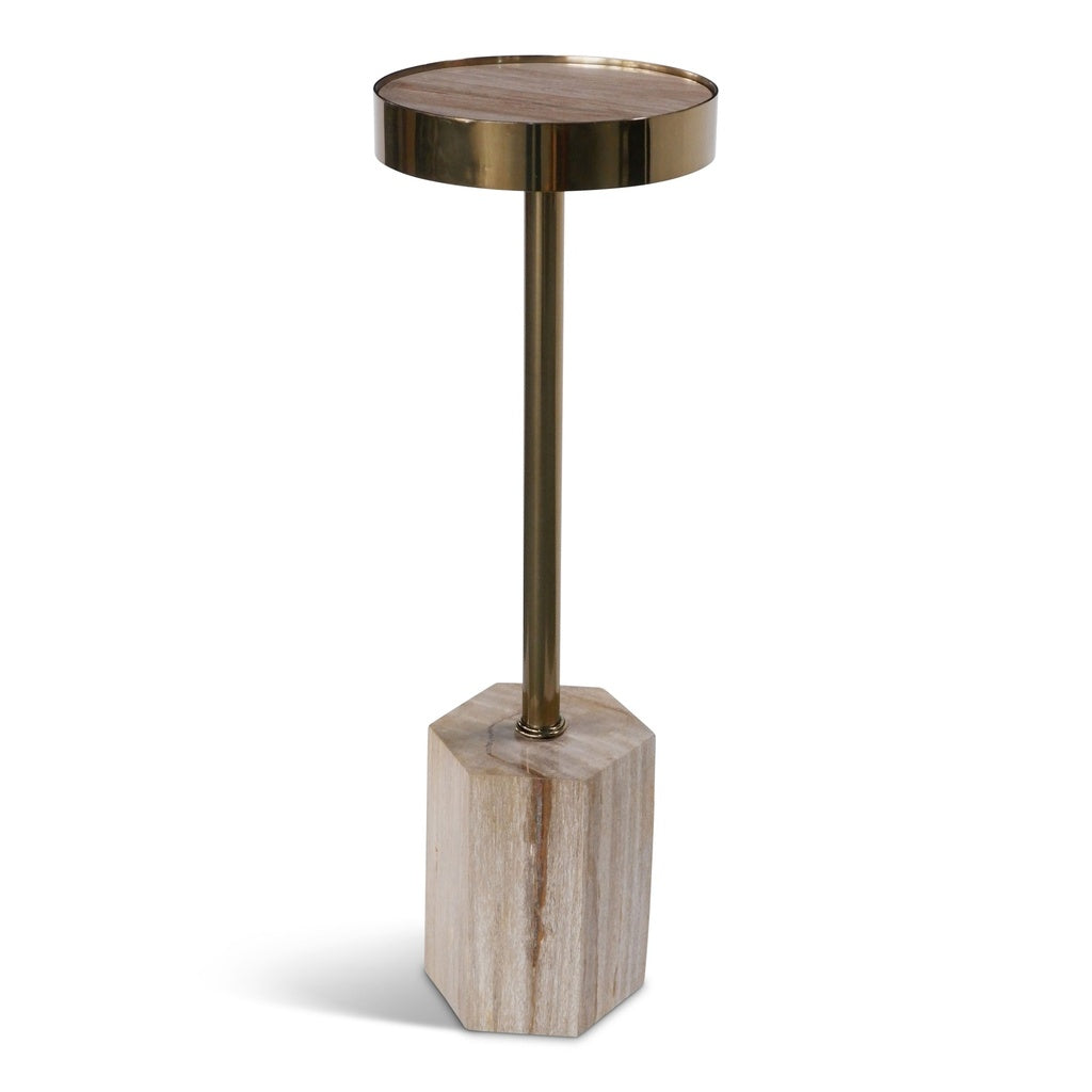 Relique - Dinah Drink Table - Brass  Frame - Natural Light Top