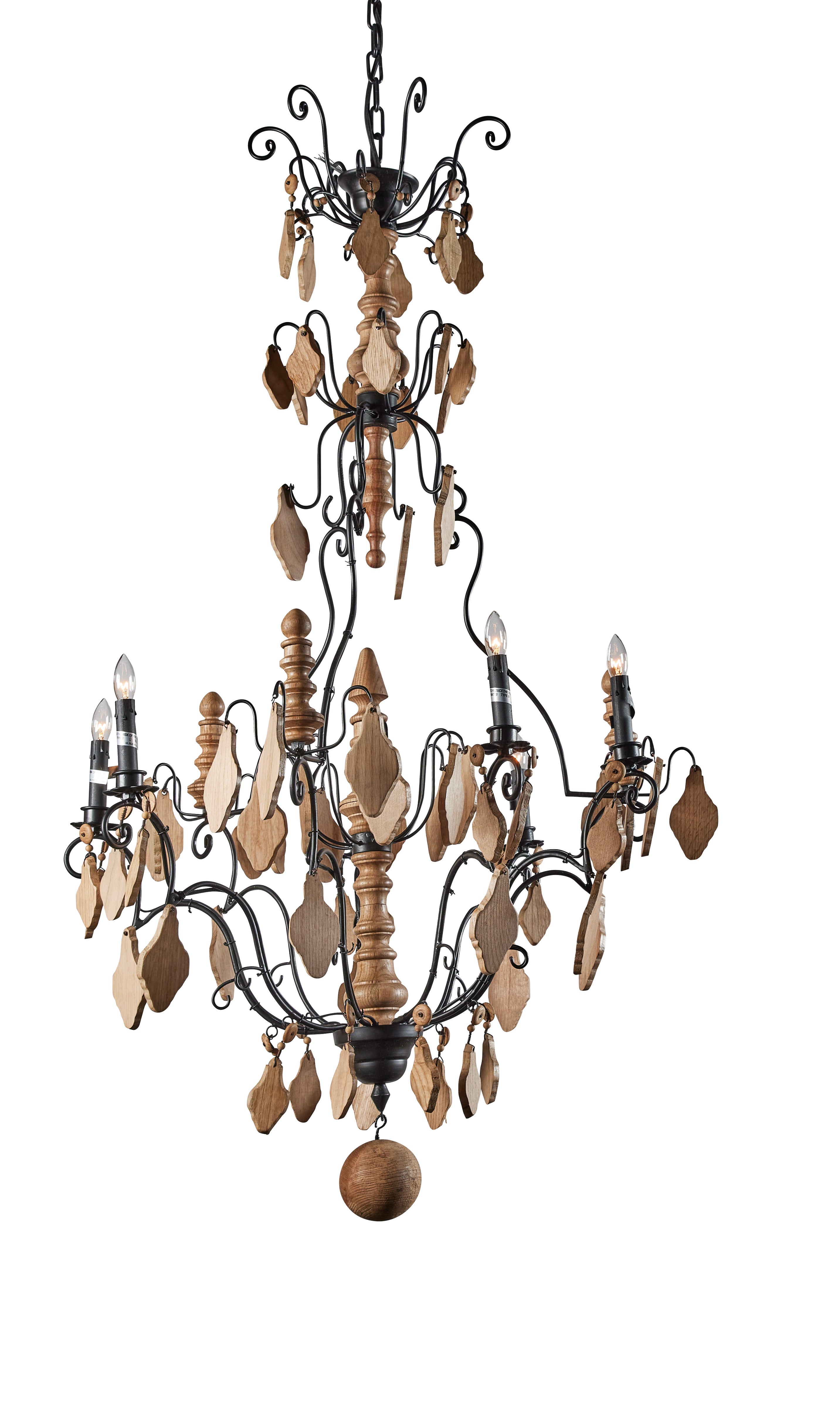 Oak Wood Crystal Chandelier - Large