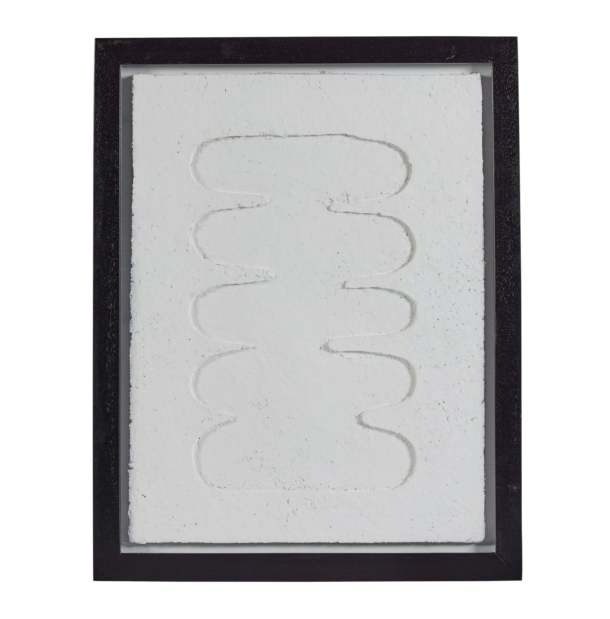 Rounded White Paper Mache Wall Art in Glass Wooden Frame - Central Designs