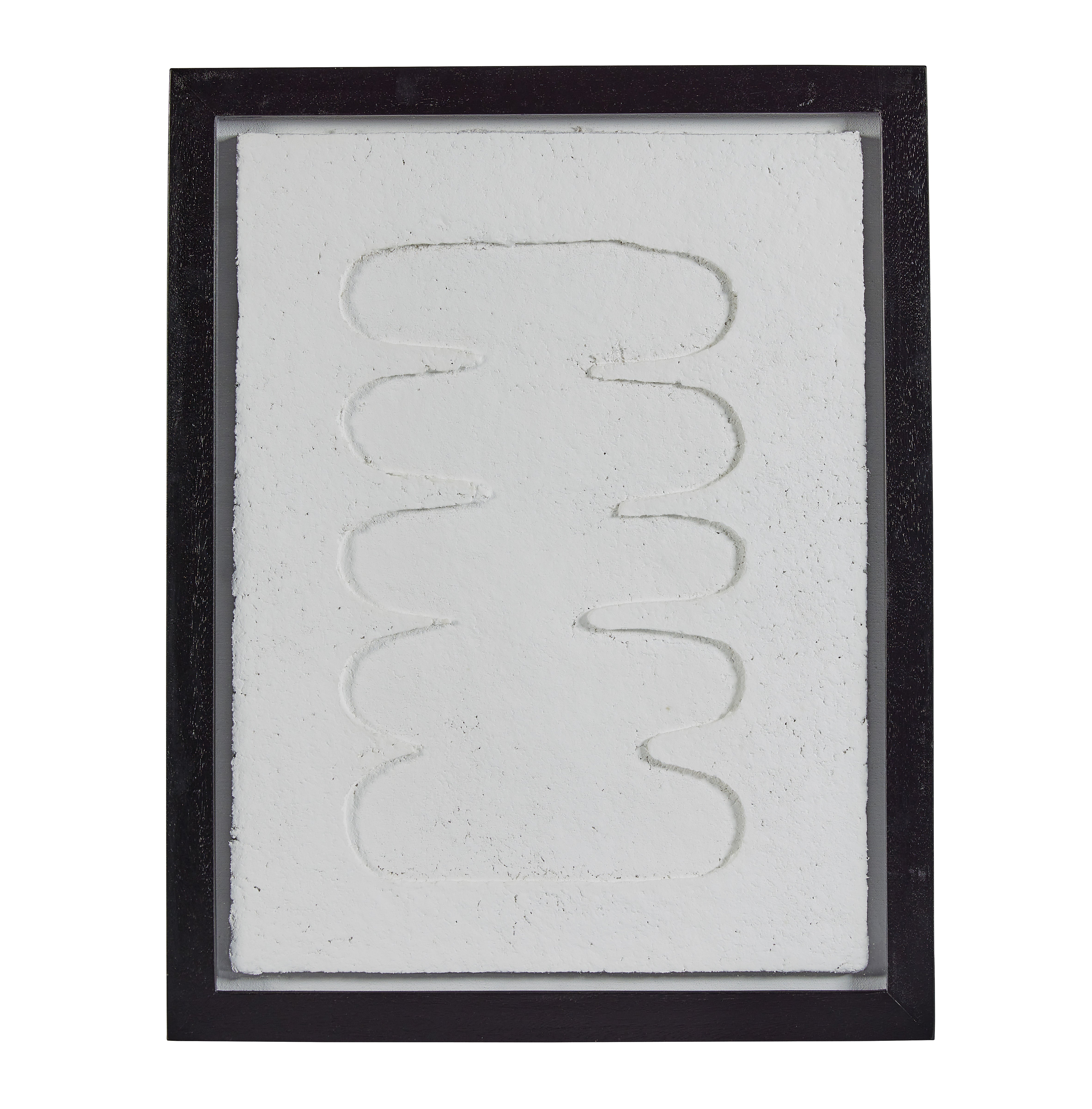 Rounded White Paper Mache Wall Art in Glass Wooden Frame