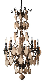 Oak Wood Crystal Chandelier - Small