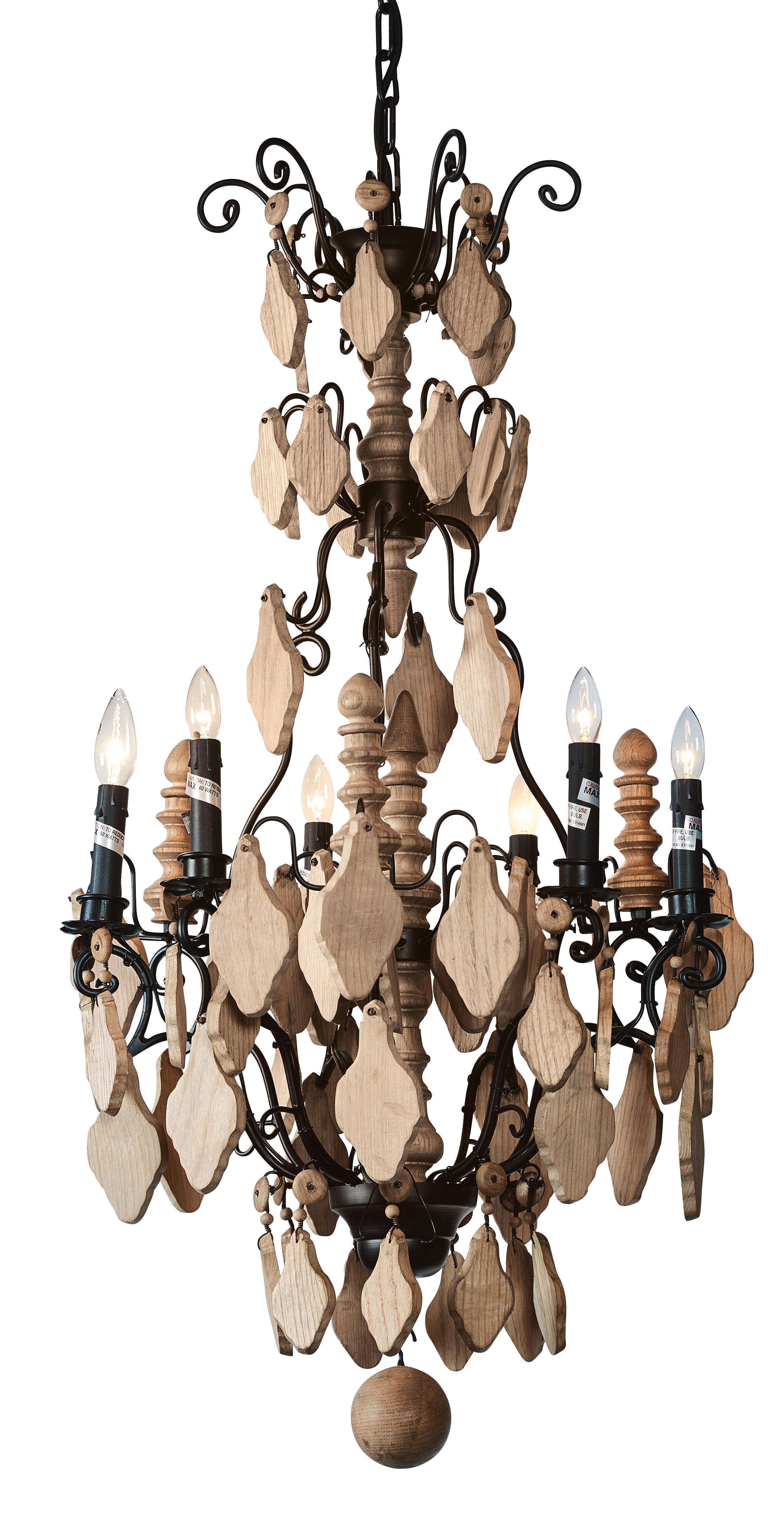 Oak Wood Crystal Chandelier - Small