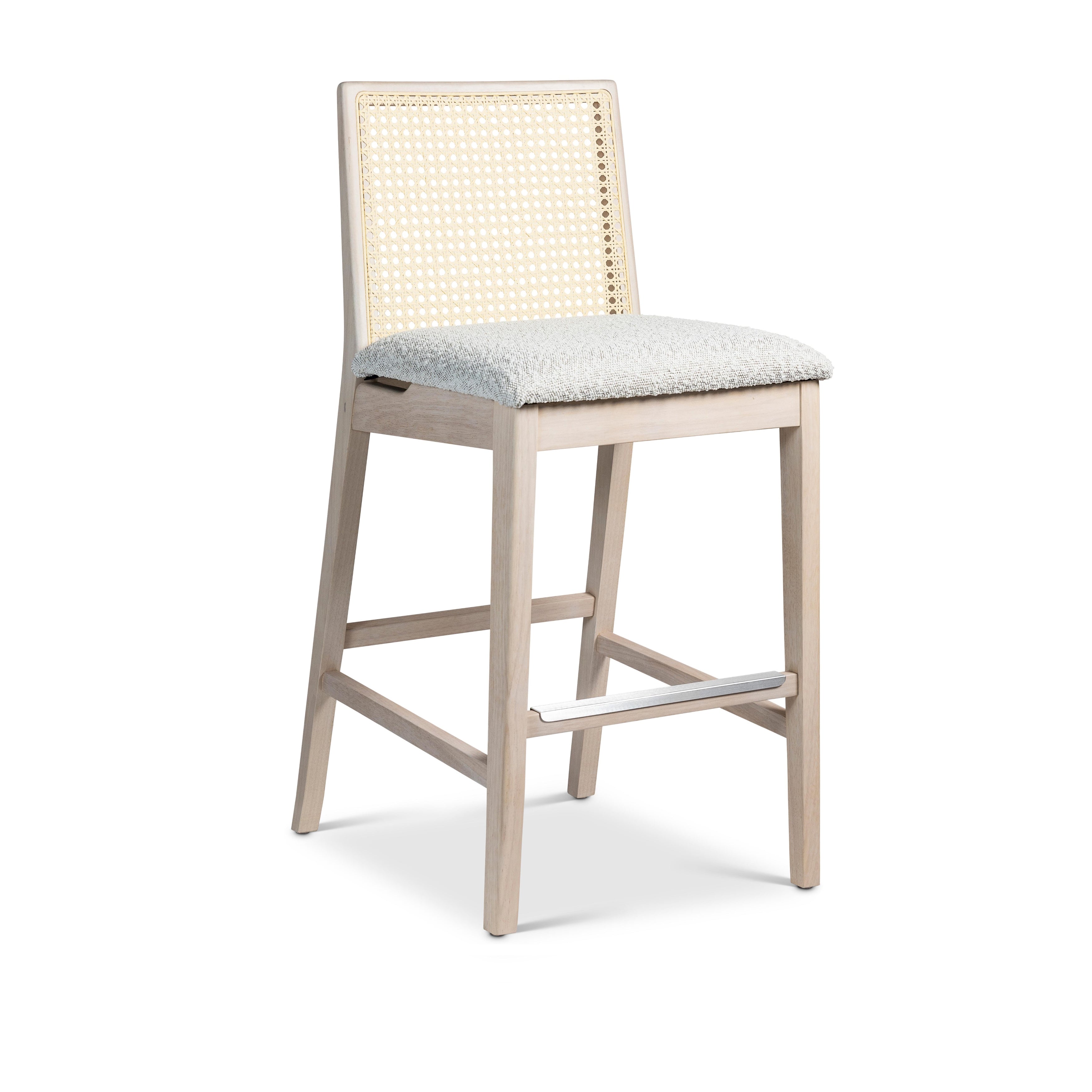 Modern Brazilian - Nardia - Cane Counter Stool - Bouclé Crafted Glaze Seat - Nevoa Frame - Natural Cane Webbing
