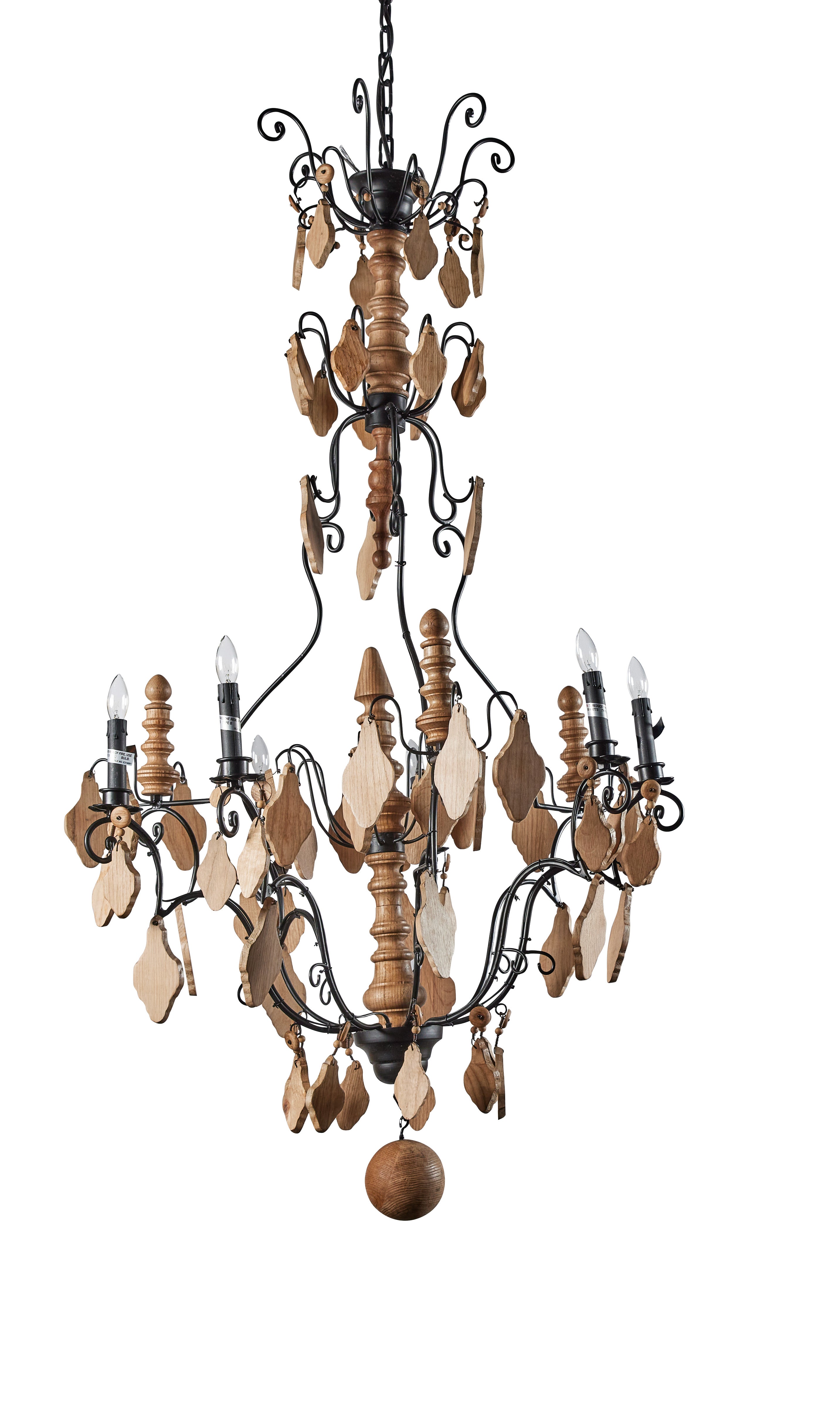 Oak Wood Crystal Chandelier - Large