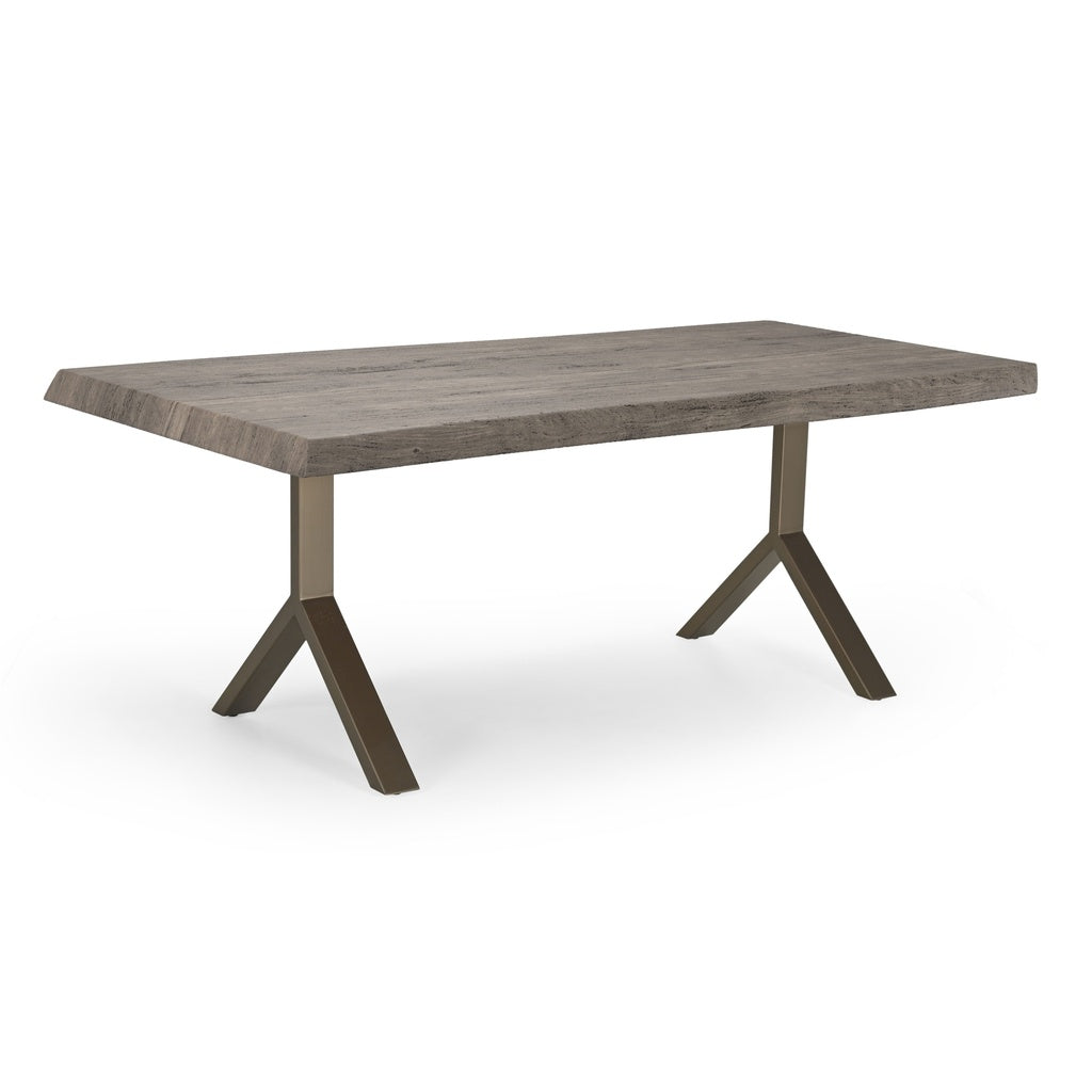 Brooks - Dining Table - Y Base - 40" x 116" - Sandblasted Grey Top - Brass Base