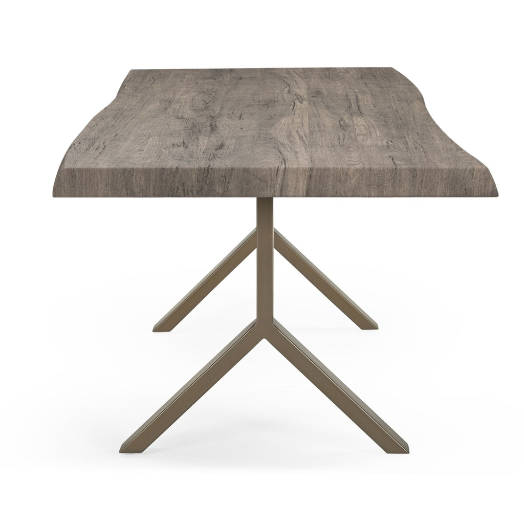 Brooks - Dining Table - Y Base - 40" x 116" - Sandblasted Grey Top - Brass Base