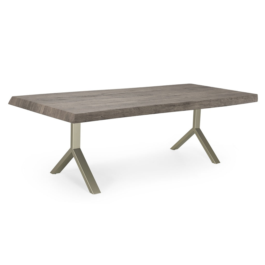 Brooks - Dining Table - Y Base - 40" x 116" - Sandblasted Grey Top - Pewter Base