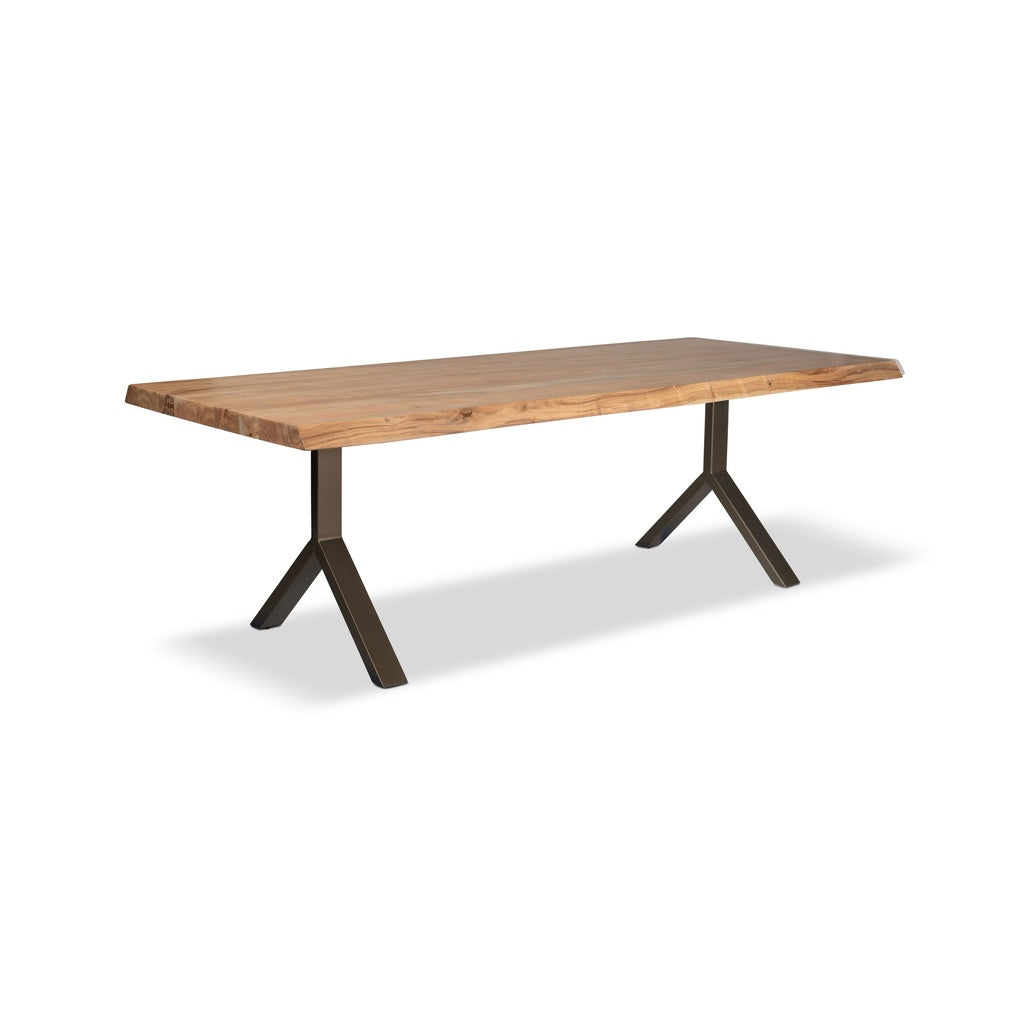 Brooks - Dining Table - Y Base - 40" x 116" - Teak Top - Brass Base