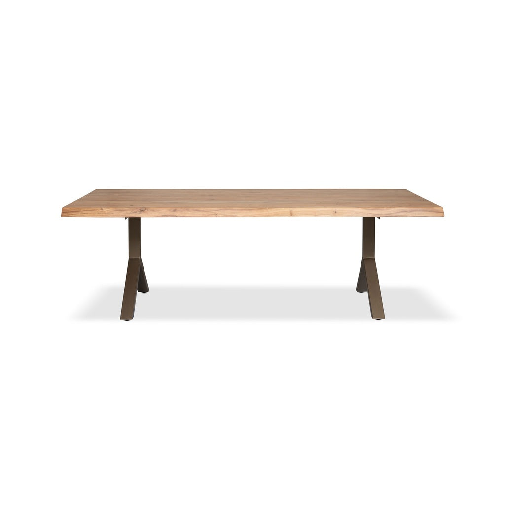 Brooks - Dining Table - Y Base - 40" x 116" - Teak Top - Brass Base