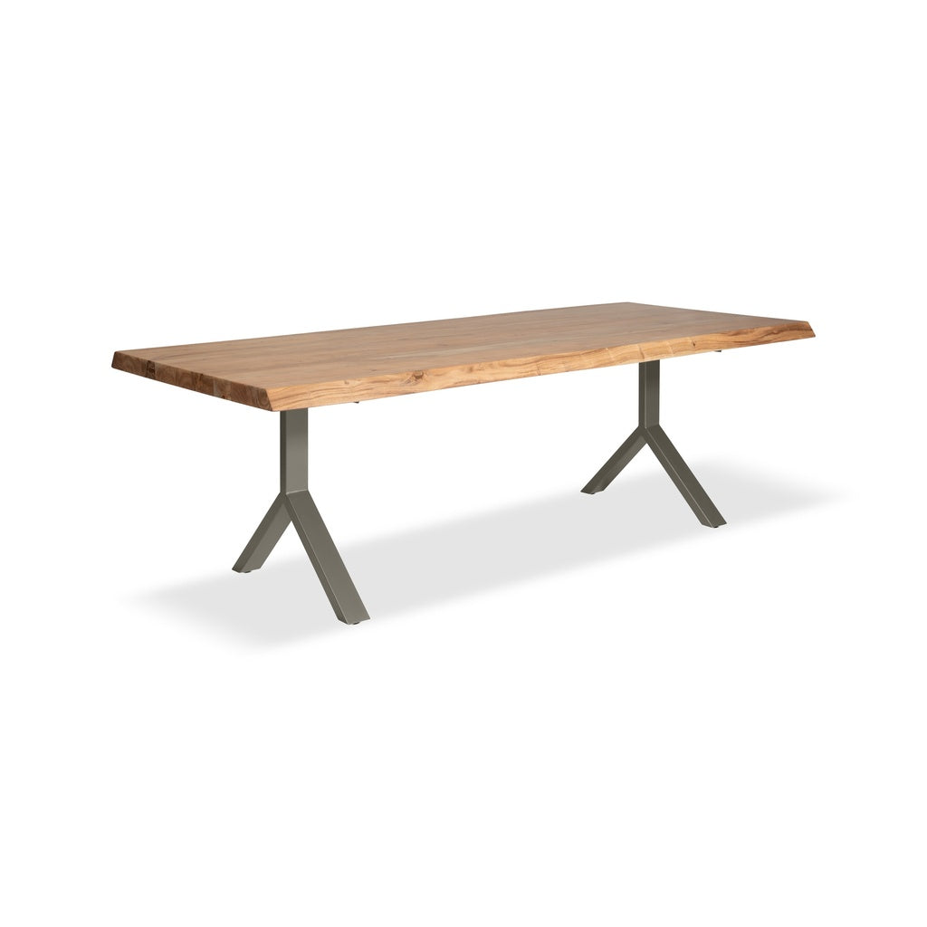 Brooks - Dining Table - Y Base - 40" x 116" - Teak Top - Pewter Base