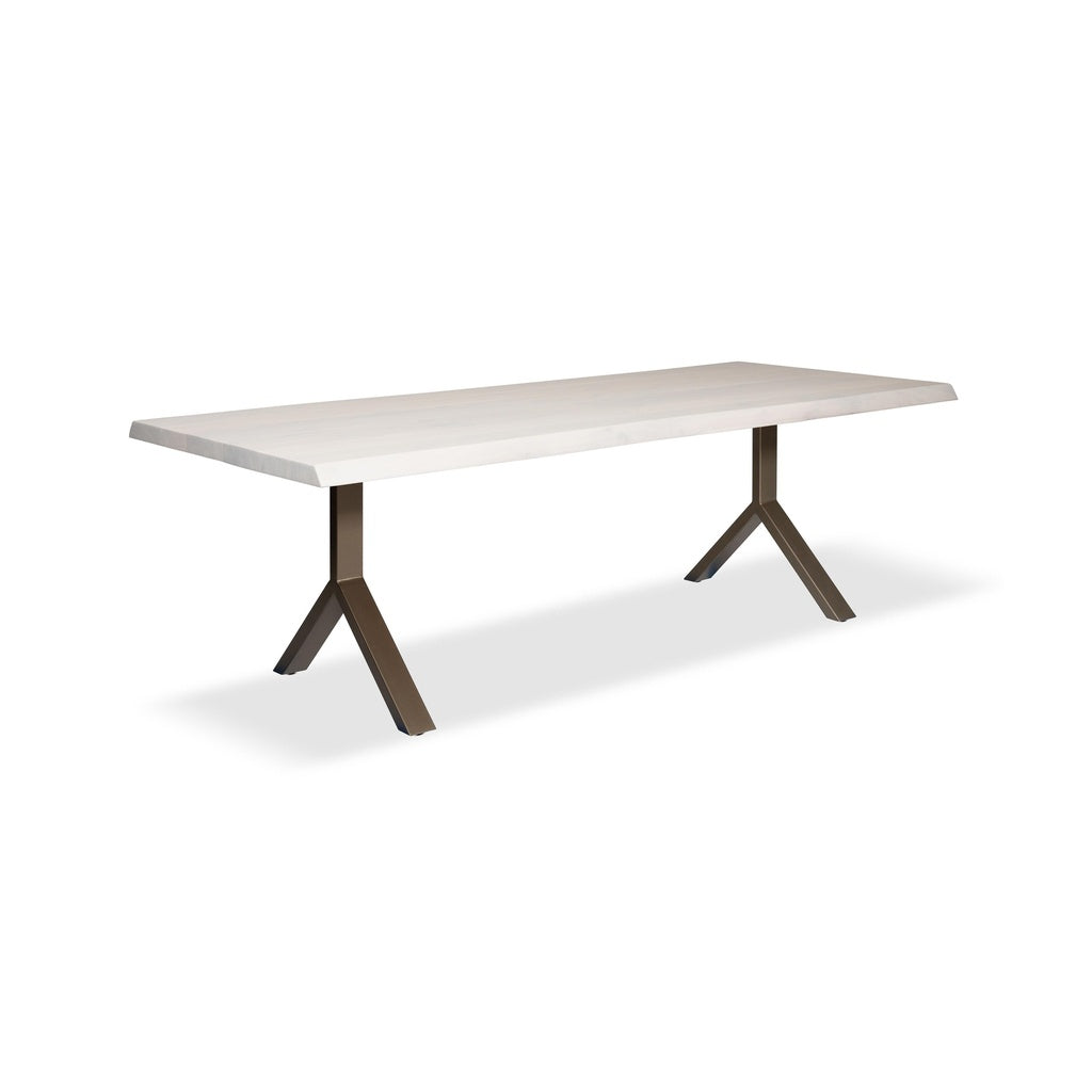 Brooks - Dining Table - Y Base - 40" x 116" - White Wash Top - Brass Base