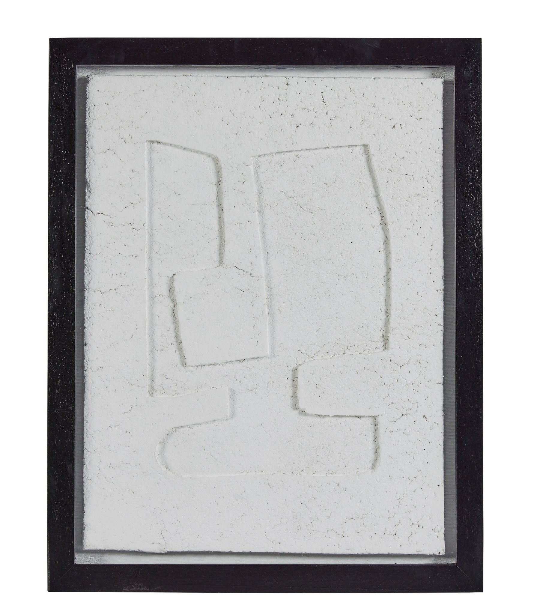 Squared - off White Paper Mache Wall Art in Glass Wooden Frame - Central Designs