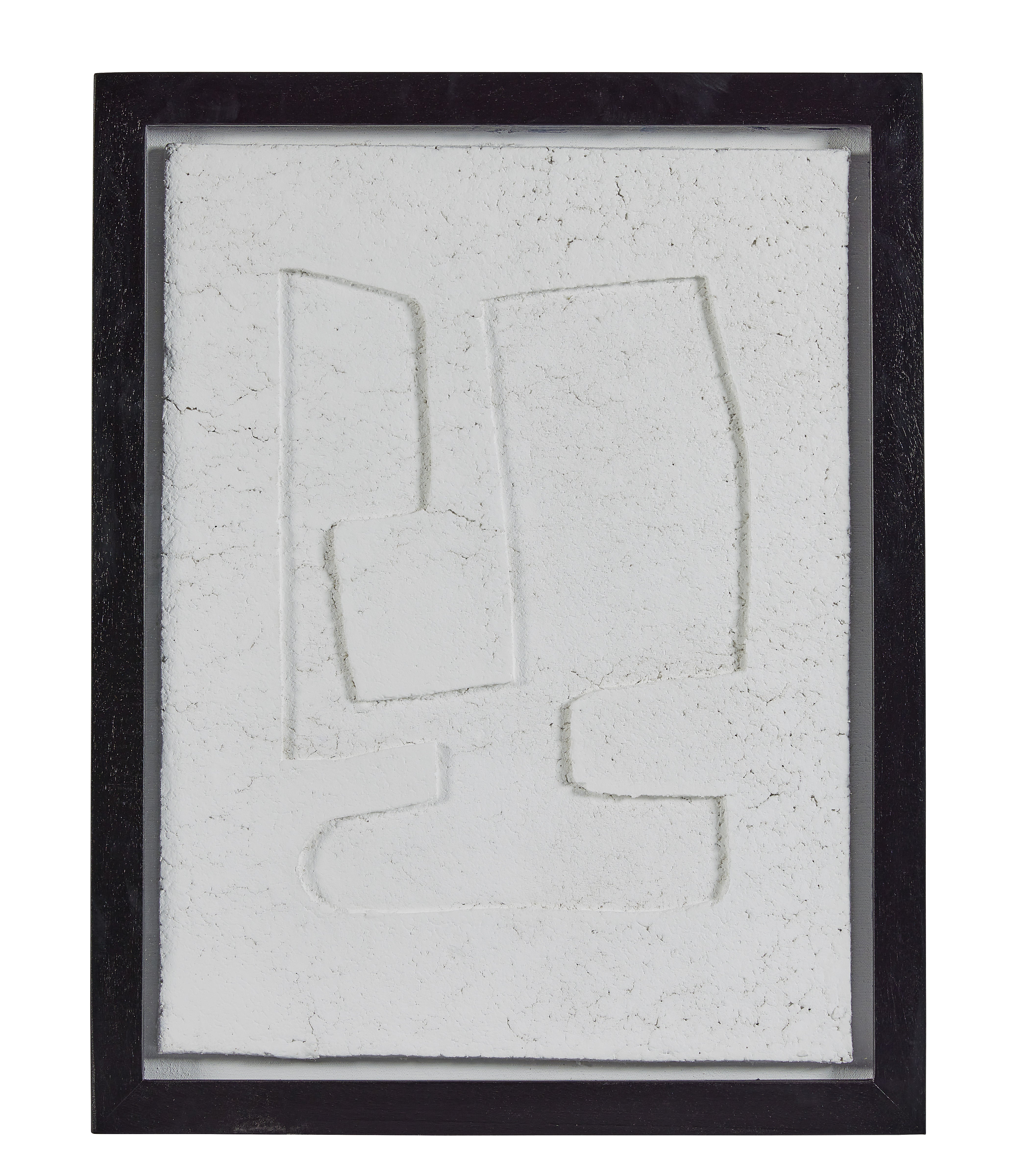 Squared-off White Paper Mache Wall Art in Glass Wooden Frame