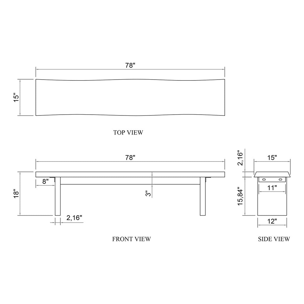 Brooks - Bench - 78" - Ebonized Frame