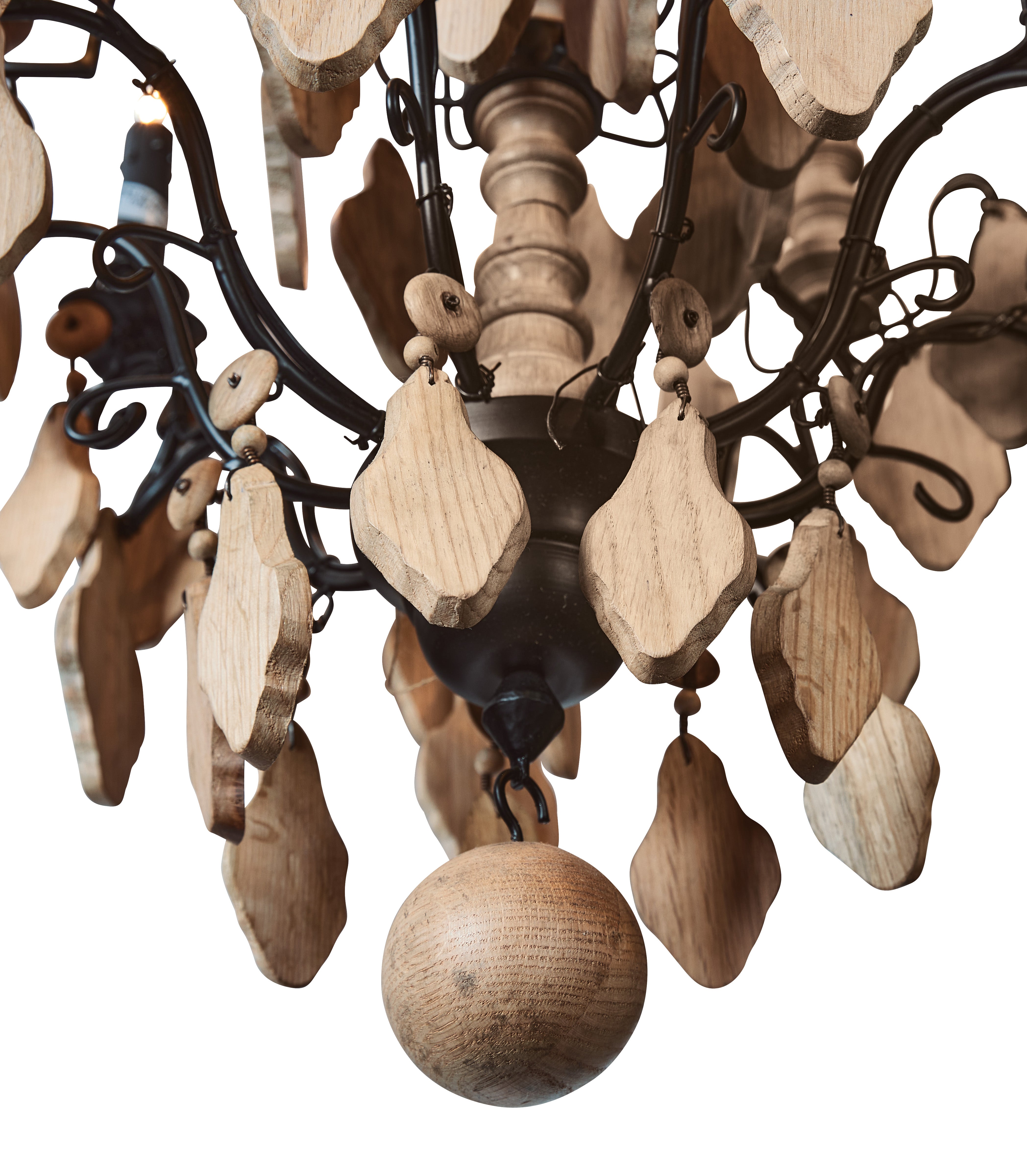 Oak Wood Crystal Chandelier - Small