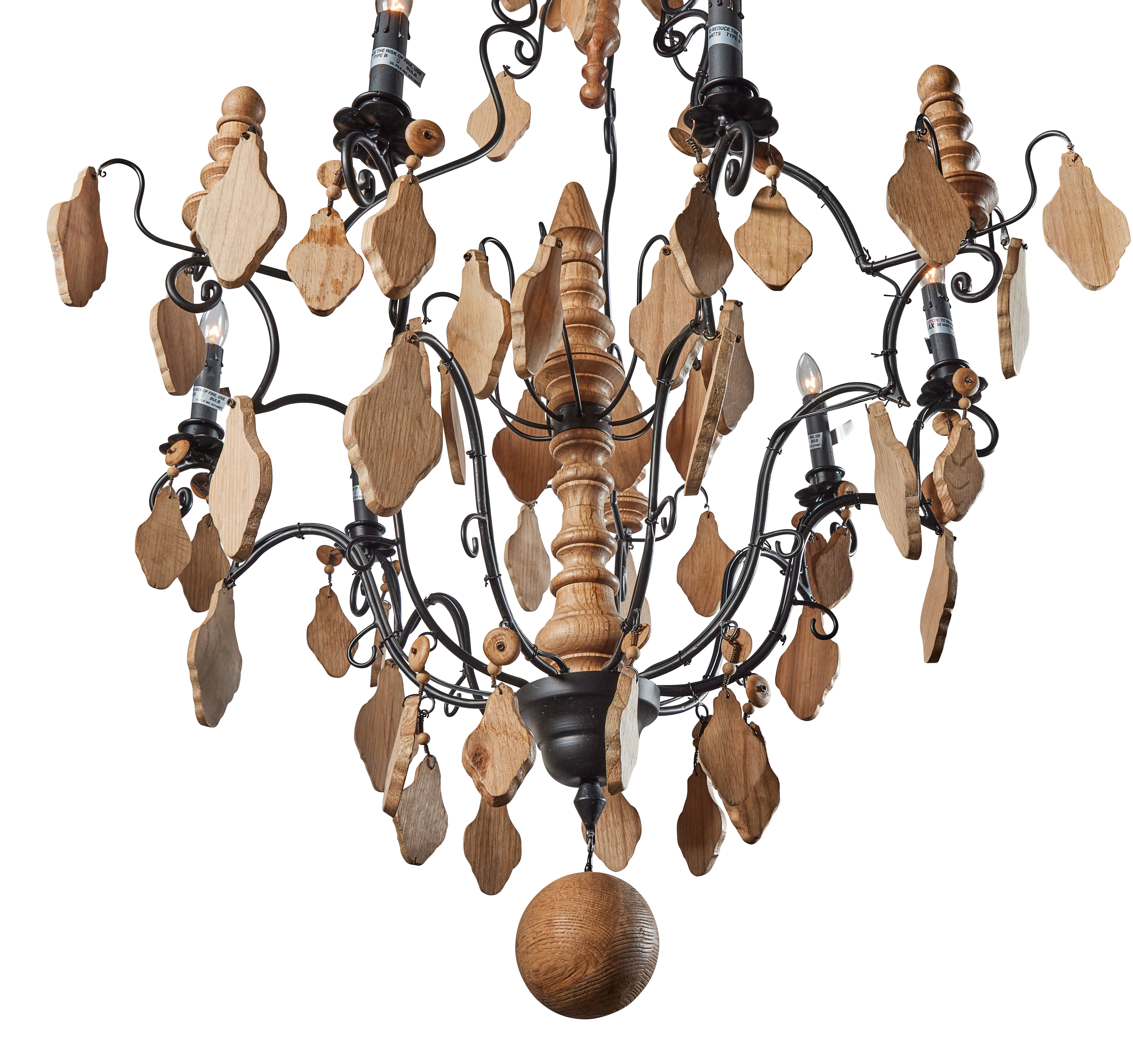 Oak Wood Crystal Chandelier - Large