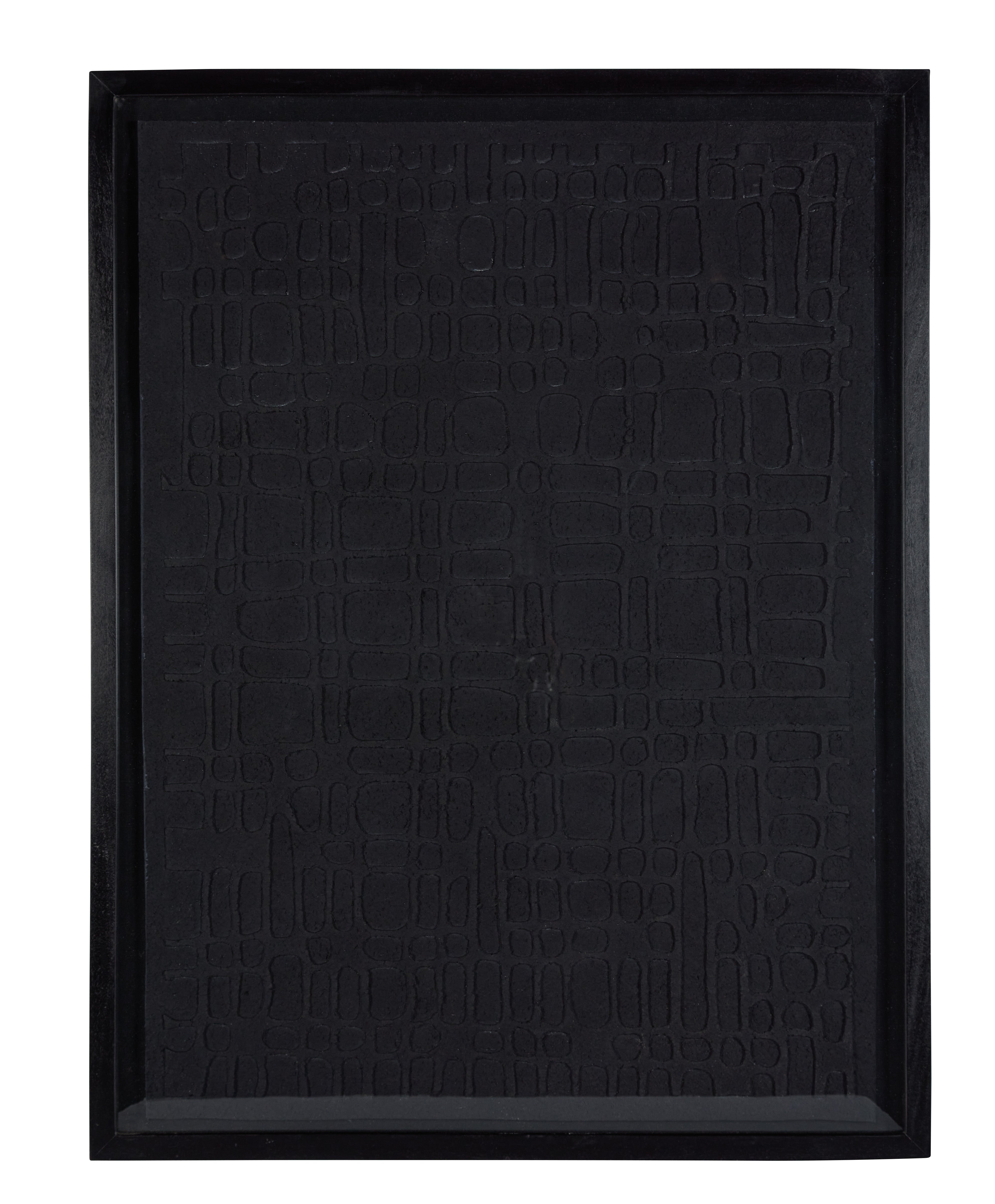 Grid Pattern Black Paper Mache Wall Art in Glass Wooden Frame