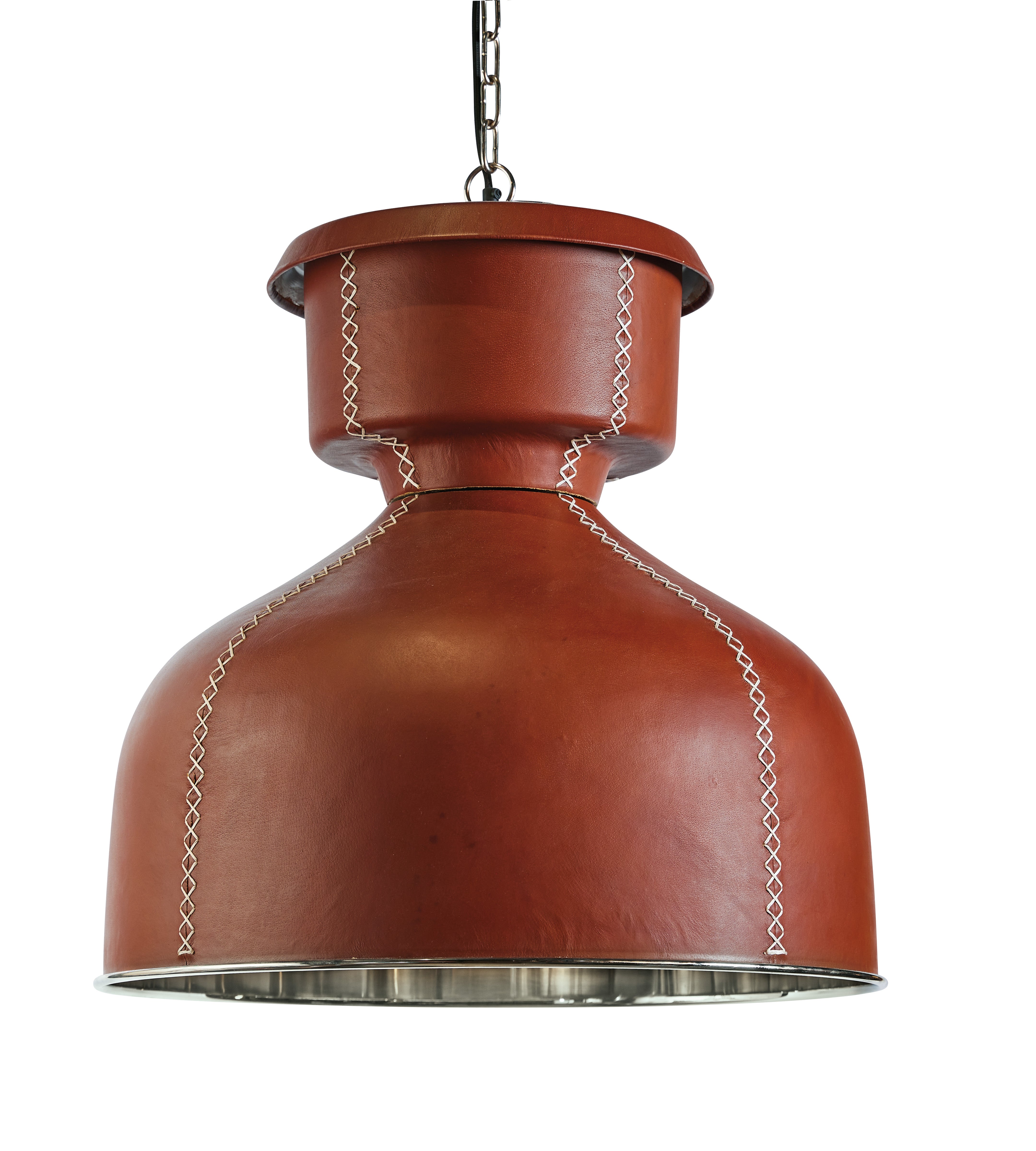 Large Leather Dome Pendant w/ Stitching