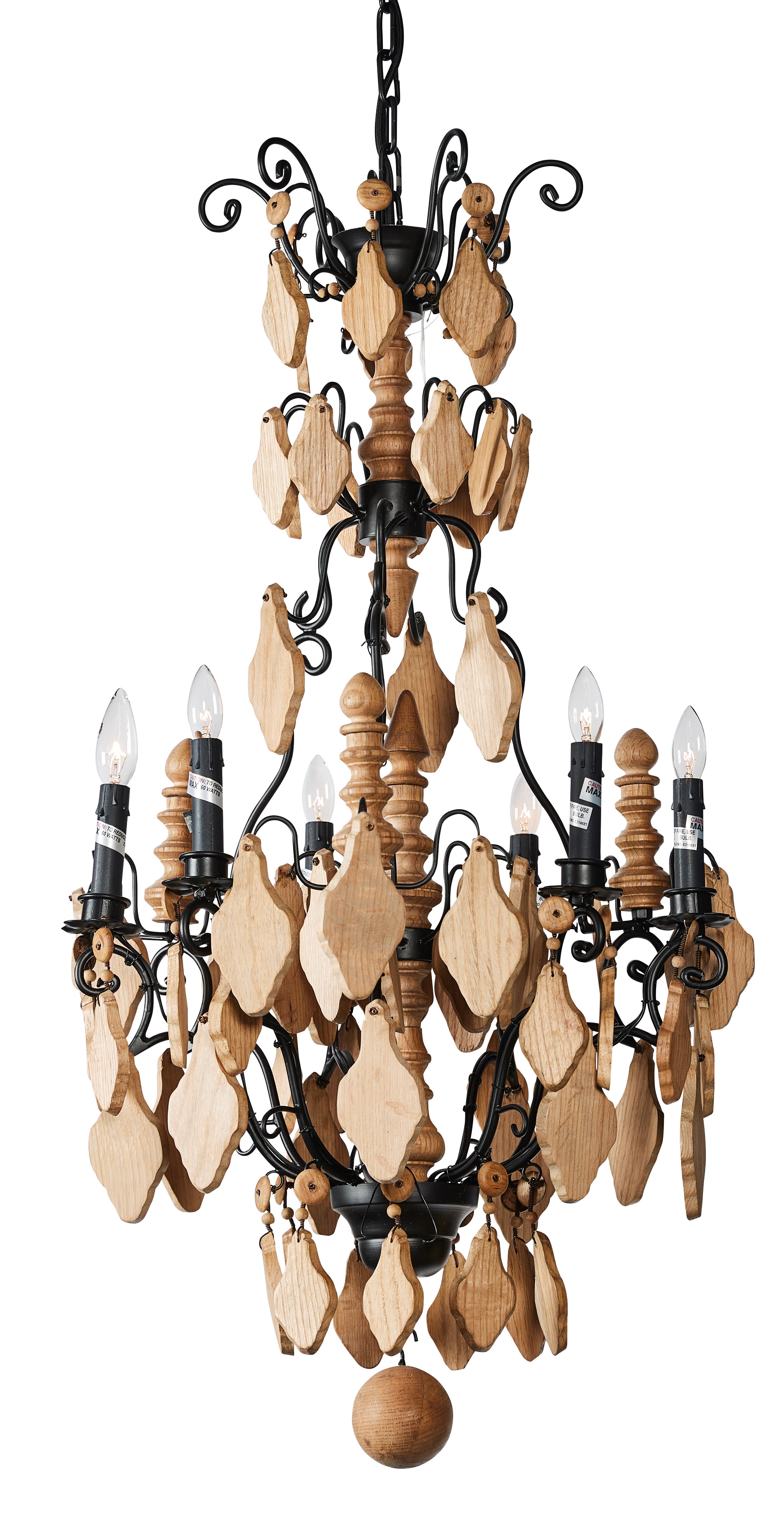 Oak Wood Crystal Chandelier - Small