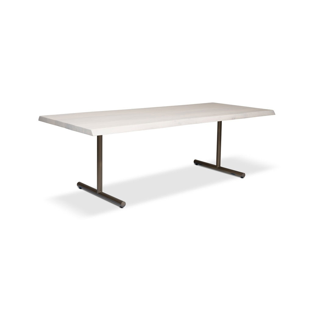 Brooks - Dining Table - T Base - 40" x 116" - White Wash Top - Brass Base