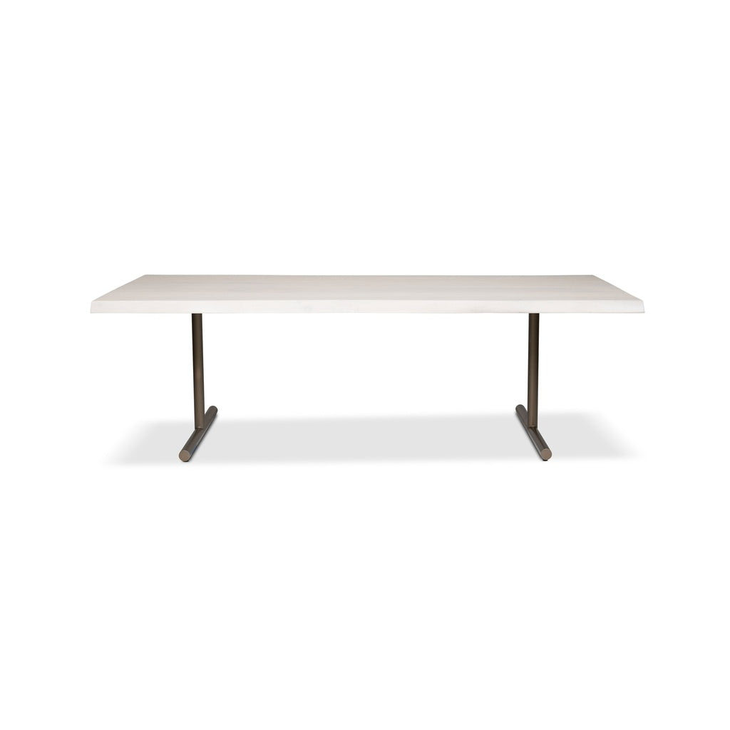 Brooks - Dining Table - T Base - 40" x 116" - White Wash Top - Brass Base