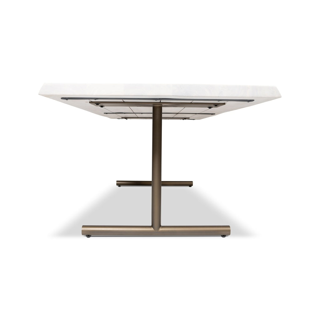 Brooks - Dining Table - T Base - 40" x 116" - White Wash Top - Brass Base