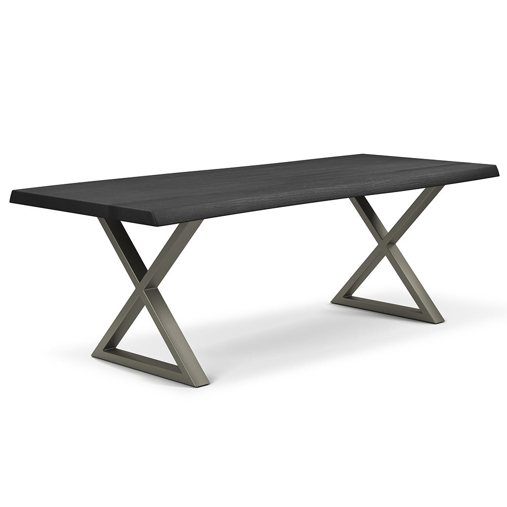 Brooks - Dining Table - X Base - 40" x 116" - Ebonized Top - Pewter Base