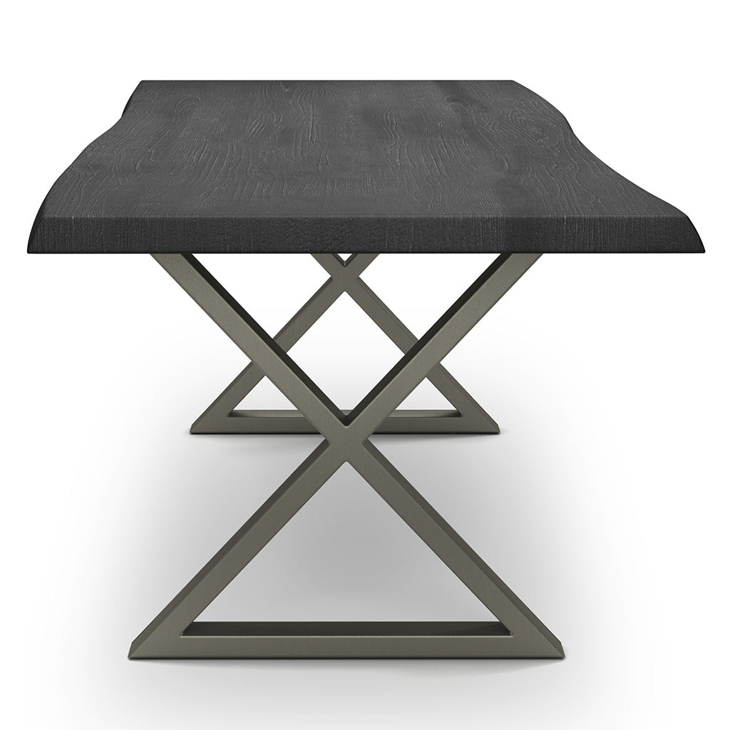 Brooks - Dining Table - X Base - 40" x 116" - Ebonized Top - Pewter Base