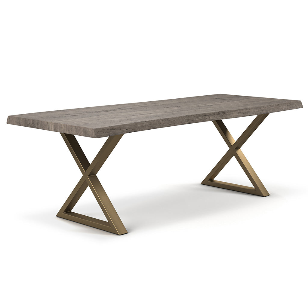 Brooks - Dining Table - X Base - 40" x 116" - Sandblasted Grey Top - Brass Base